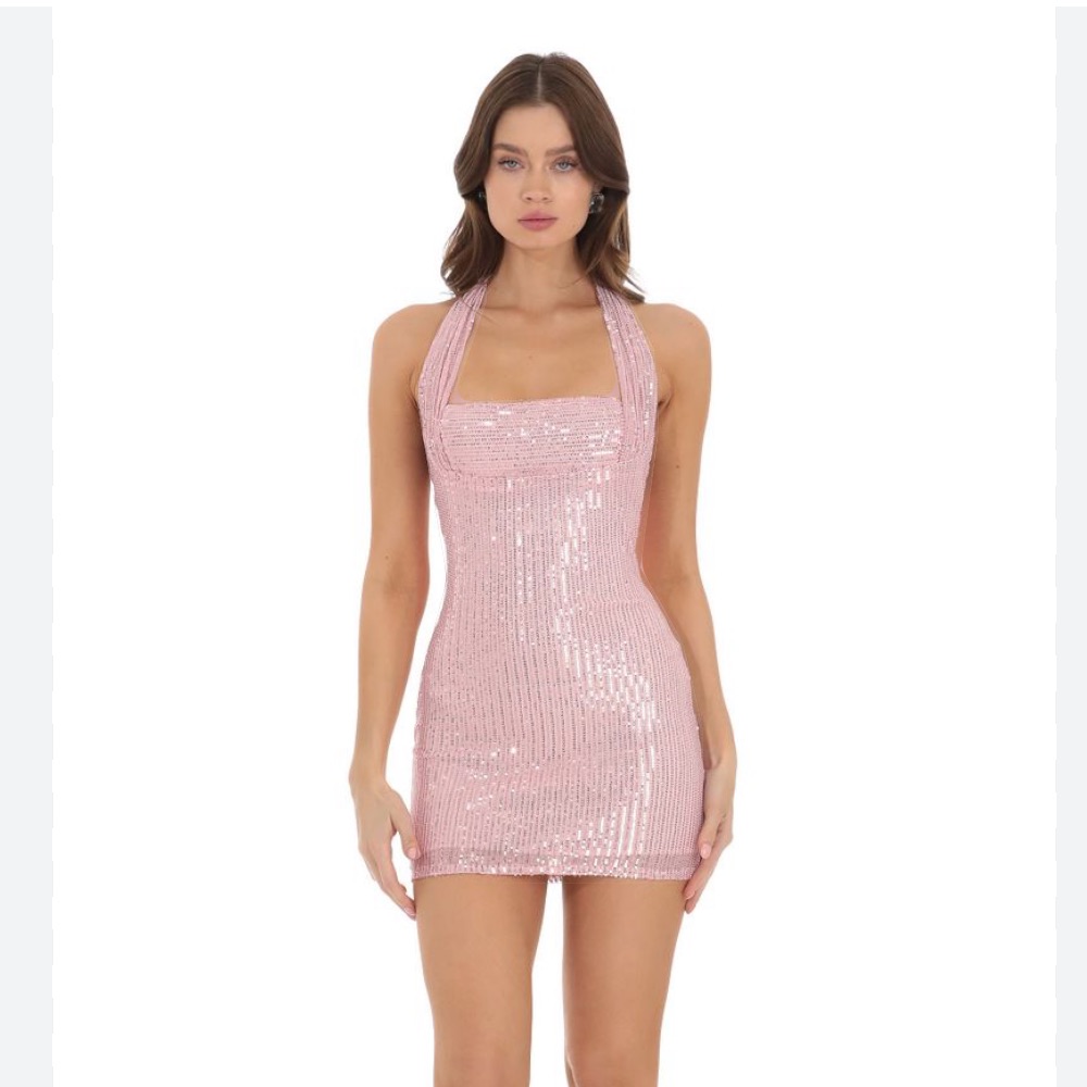 Lucy In The Sky Sequin Halter Dress In Pink Size M -For Party-Homecoming-Hoco